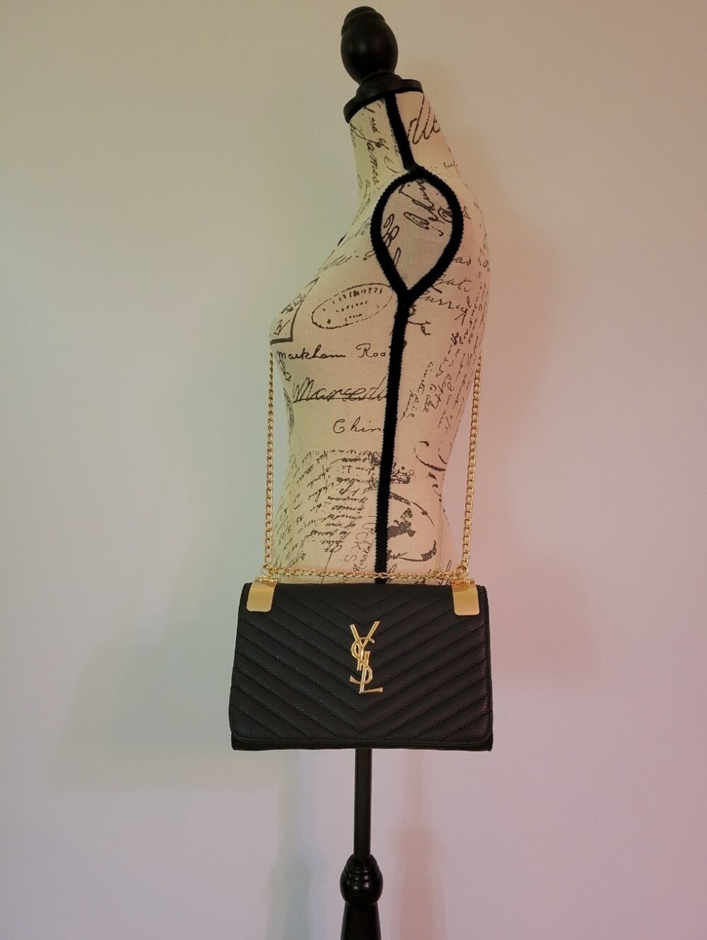 Black Quilted Monogram Chain Shoulder/crossbody Bag